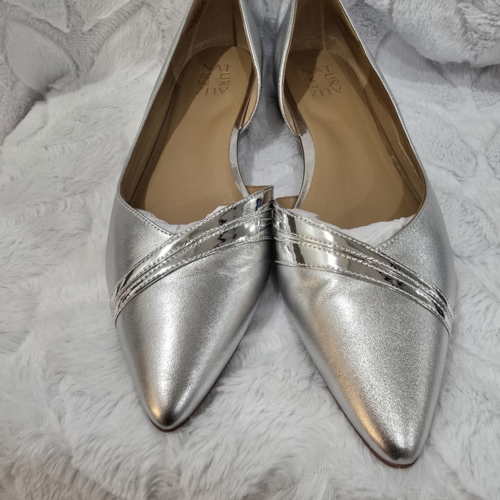 Naturalizer Silver Pointed Toe Women's Flats - Metallic D'Orsay Style, Size 10